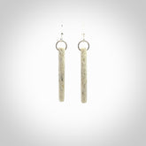 Hand carved large whalebone drop earrings hand made by Kristal Thompson. One only large whale bone drop earrings. Real whale bone art to wear. Free Shipping worldwide. One pair only, delivered in a kete pouch.